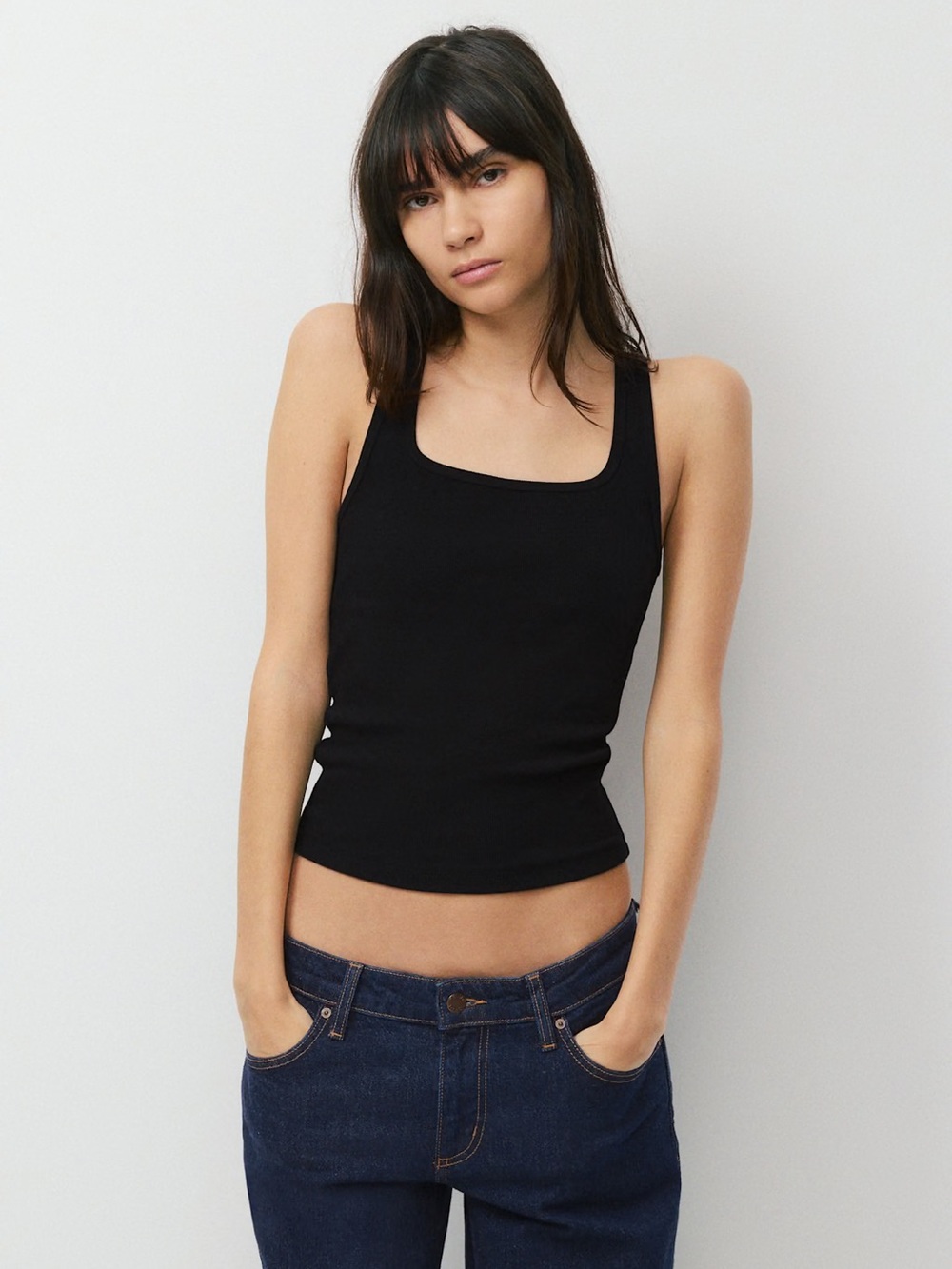 Aritzia Black Ribbed Square-Neck Tank Top